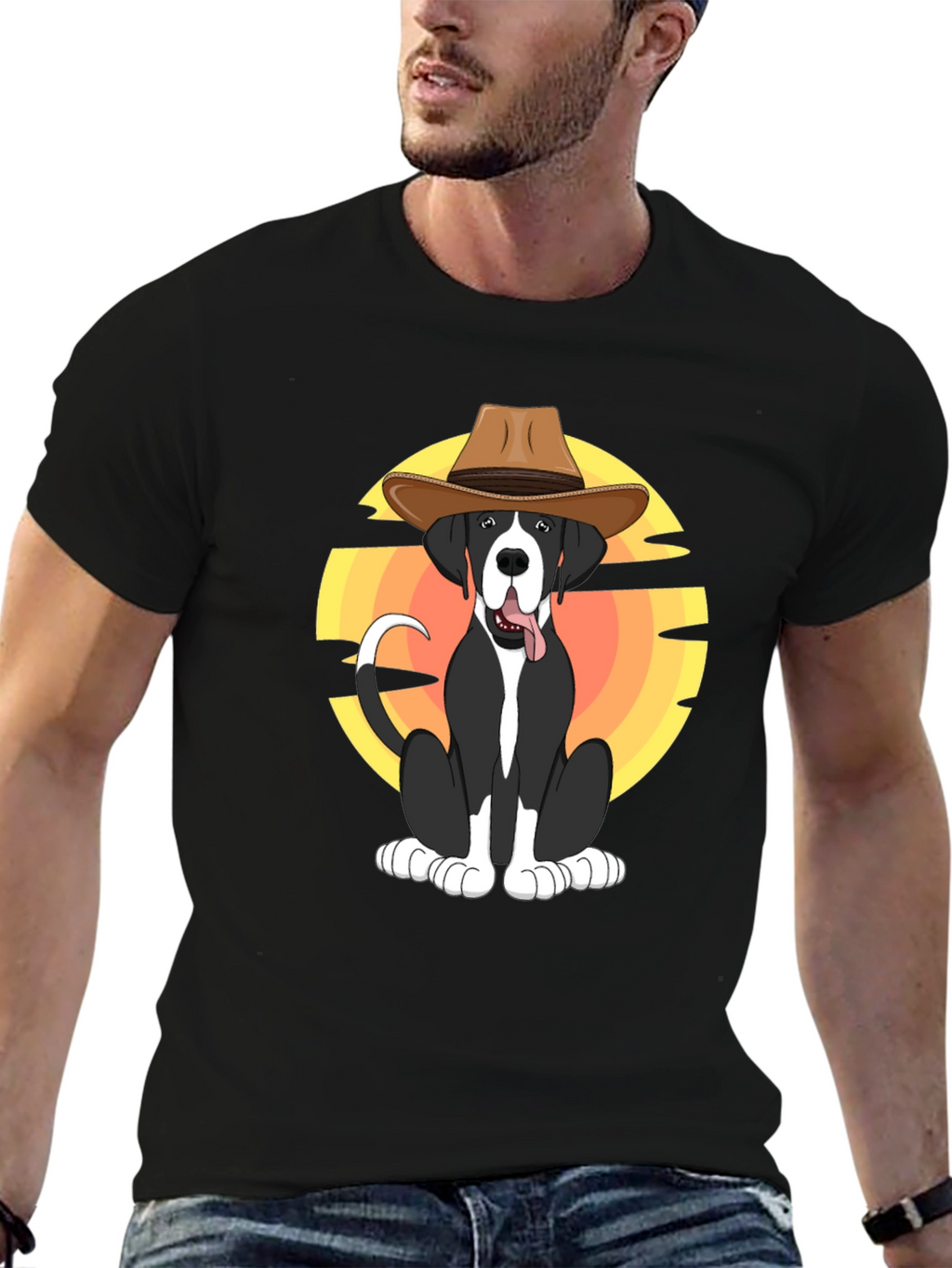 Cowboy Dog Graphic Tee - Stylish Black T-Shirt