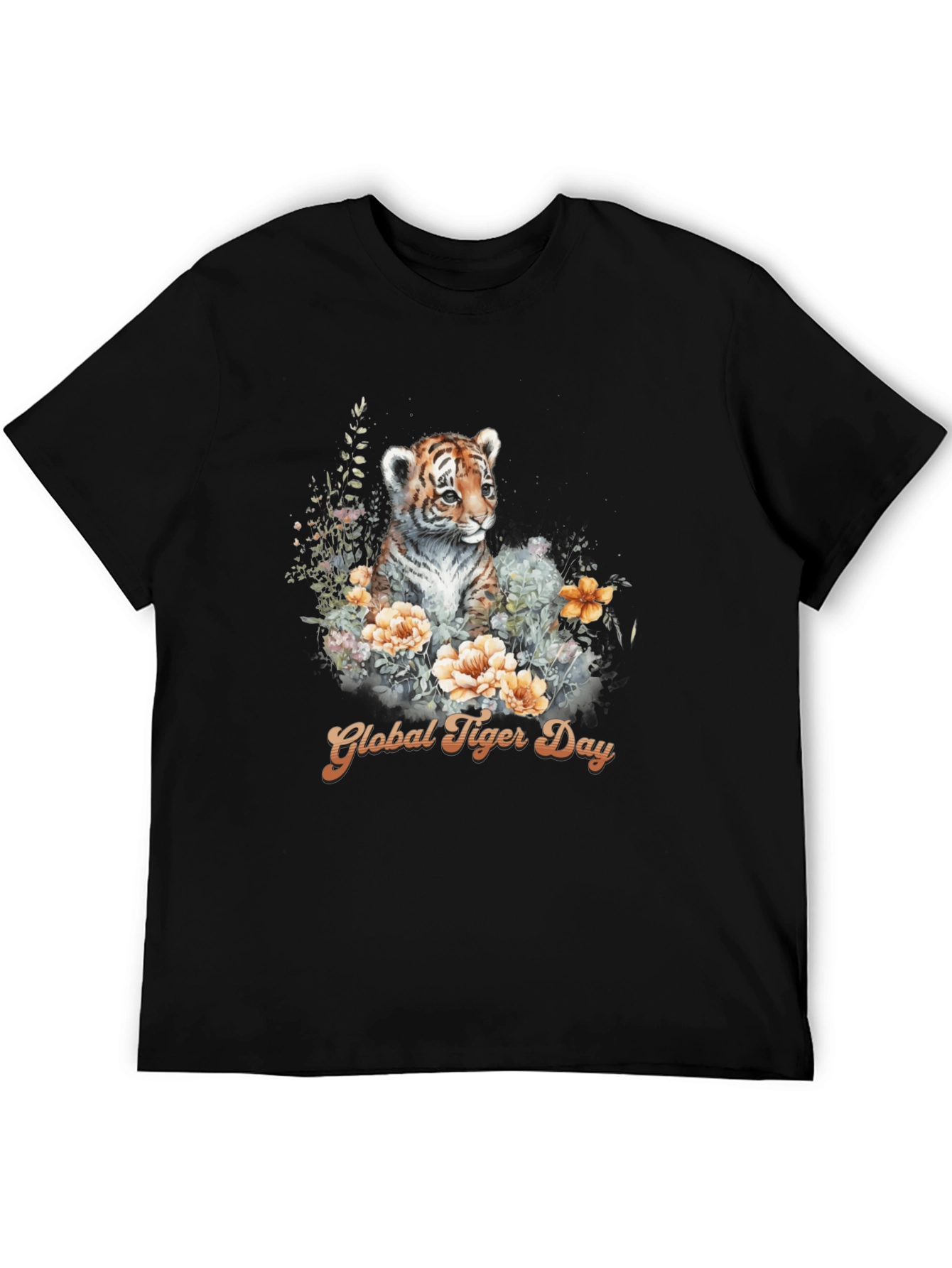 Global Tiger Day T-Shirt: Cute Cub & Floral Design