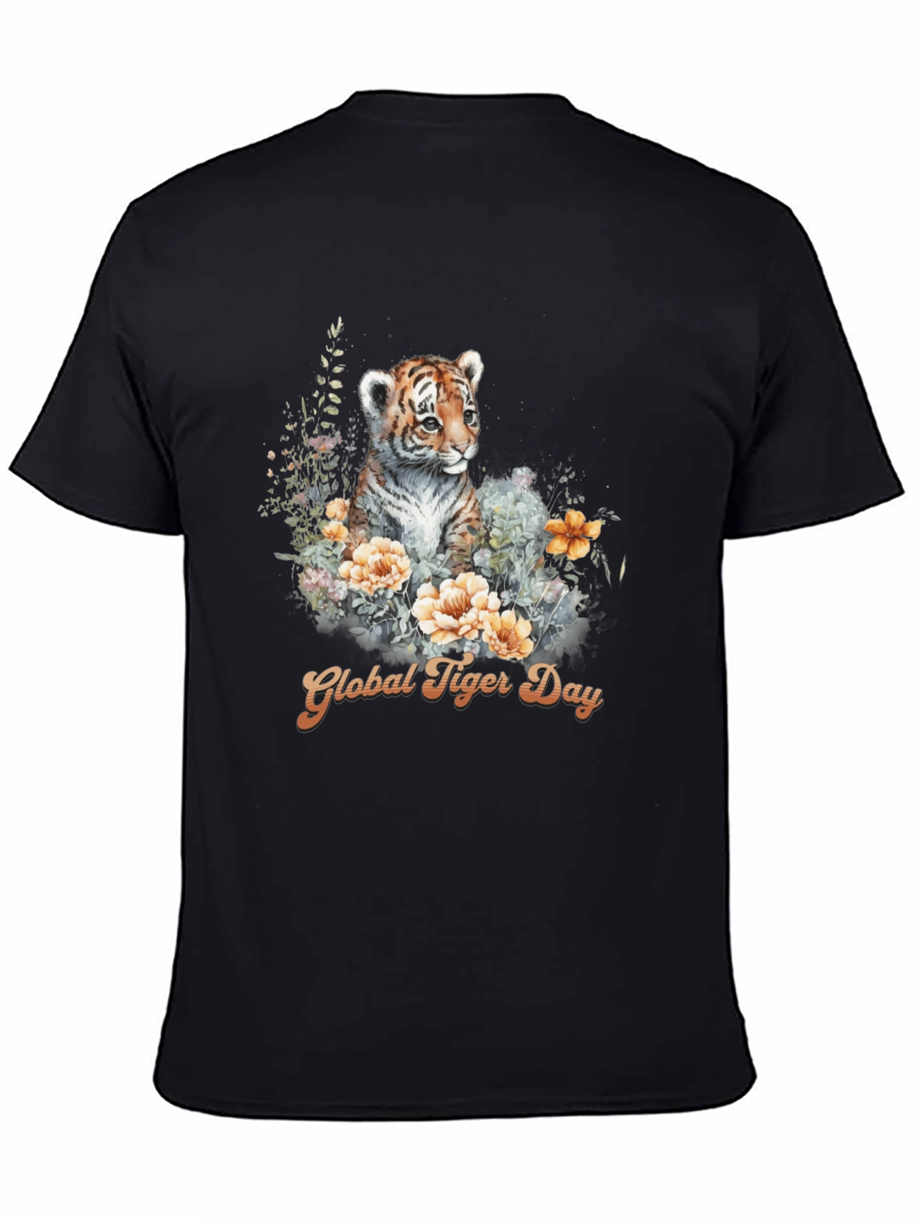 Global Tiger Day T-Shirt: Cute Cub & Floral Design