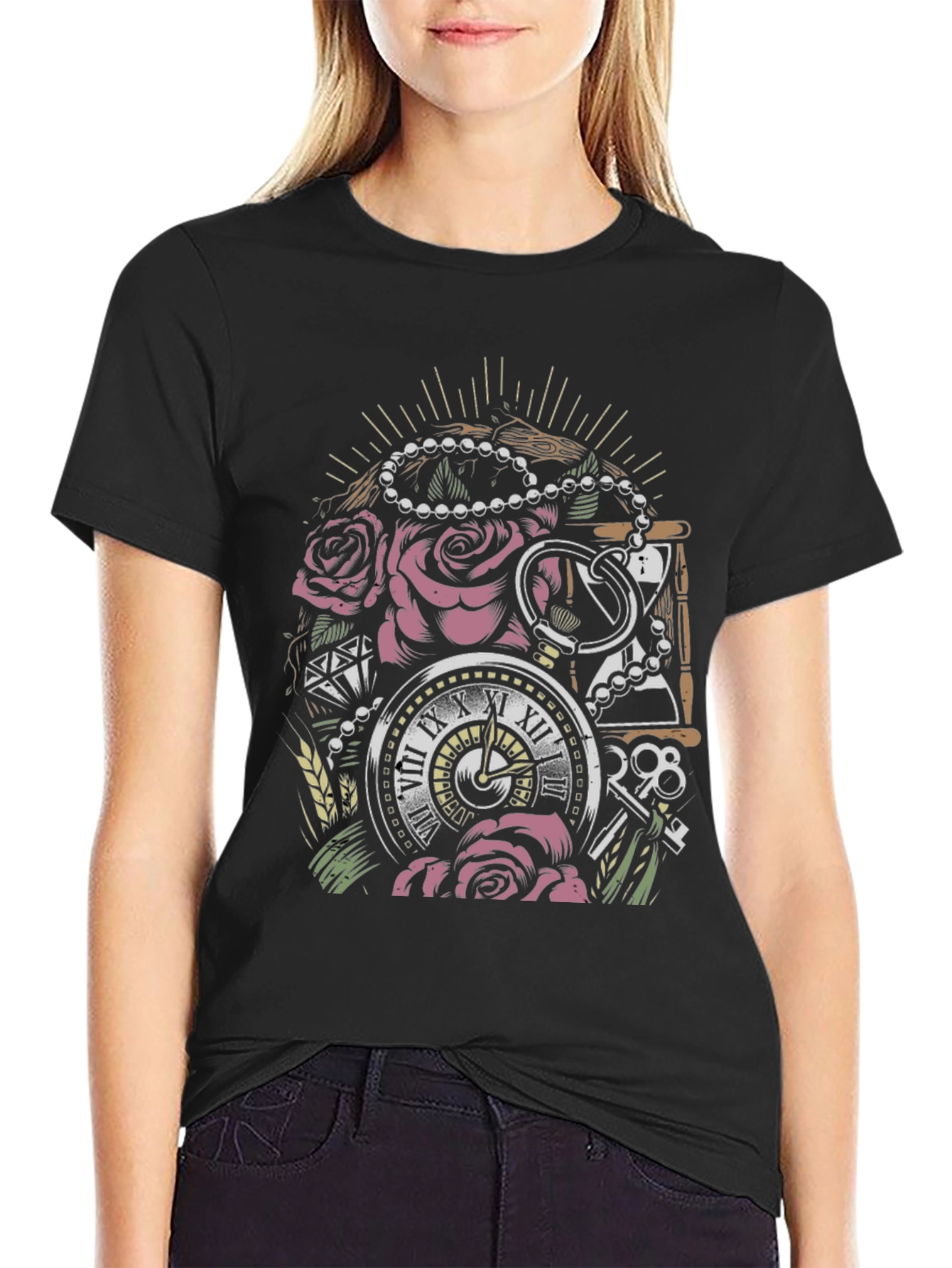 Pocket Watch Roses Graphic T-Shirt