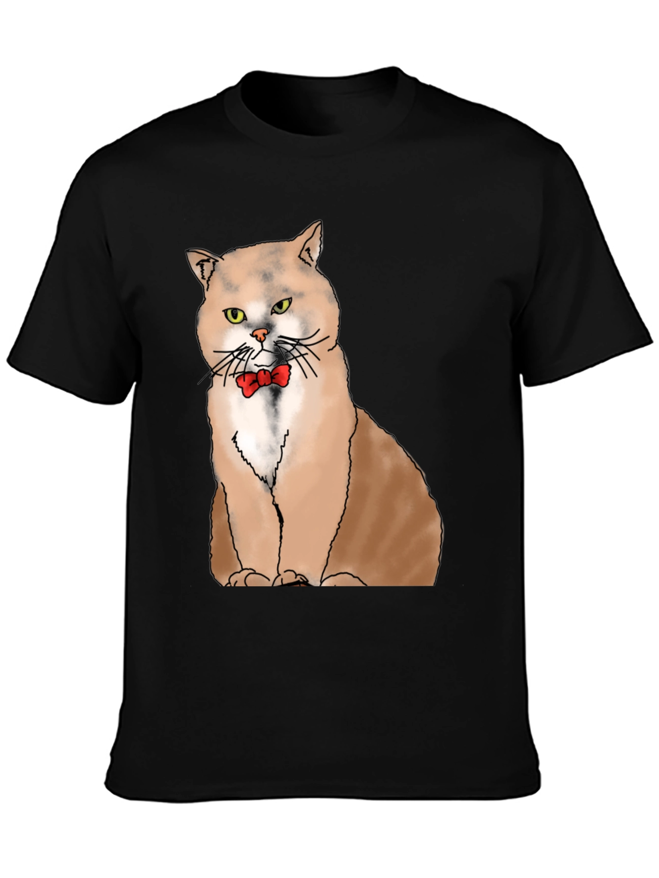 Cat with Bowtie Graphic T-Shirt - Black