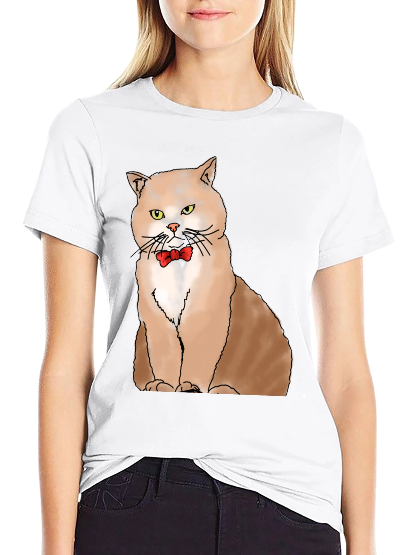 Cat with Bowtie Graphic T-Shirt - Black
