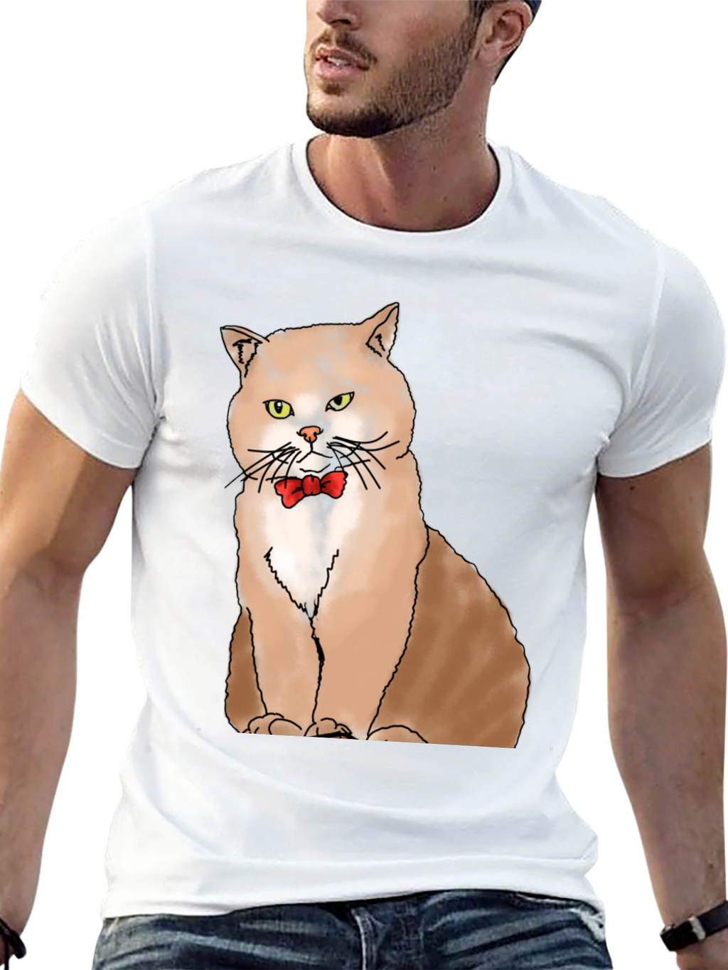 Cat with Bowtie Graphic T-Shirt - Black