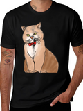 Cat with Bowtie Graphic T-Shirt - Black