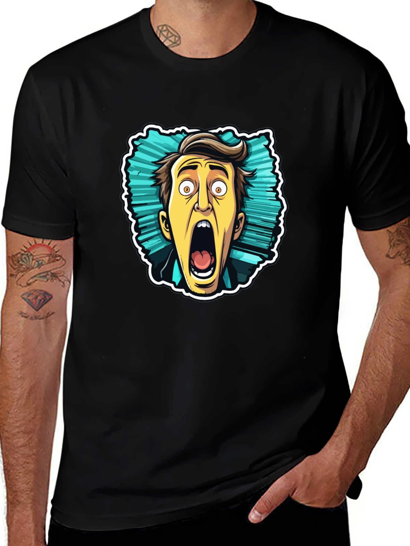 Cartoon Screaming Face Graphic Tee