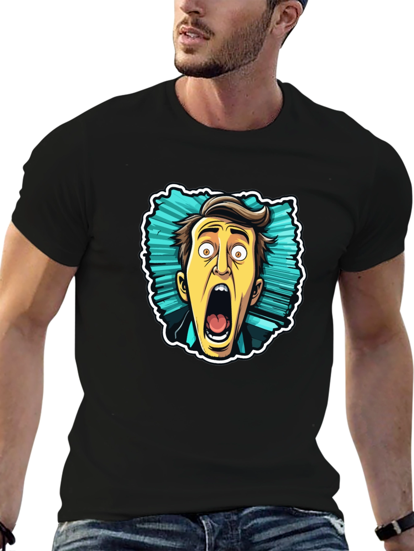 Cartoon Screaming Face Graphic Tee