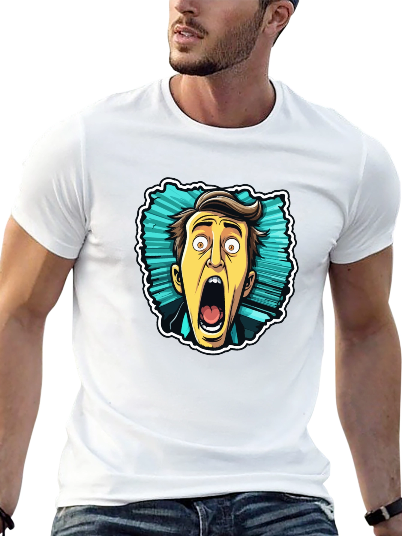 Cartoon Screaming Face Graphic Tee