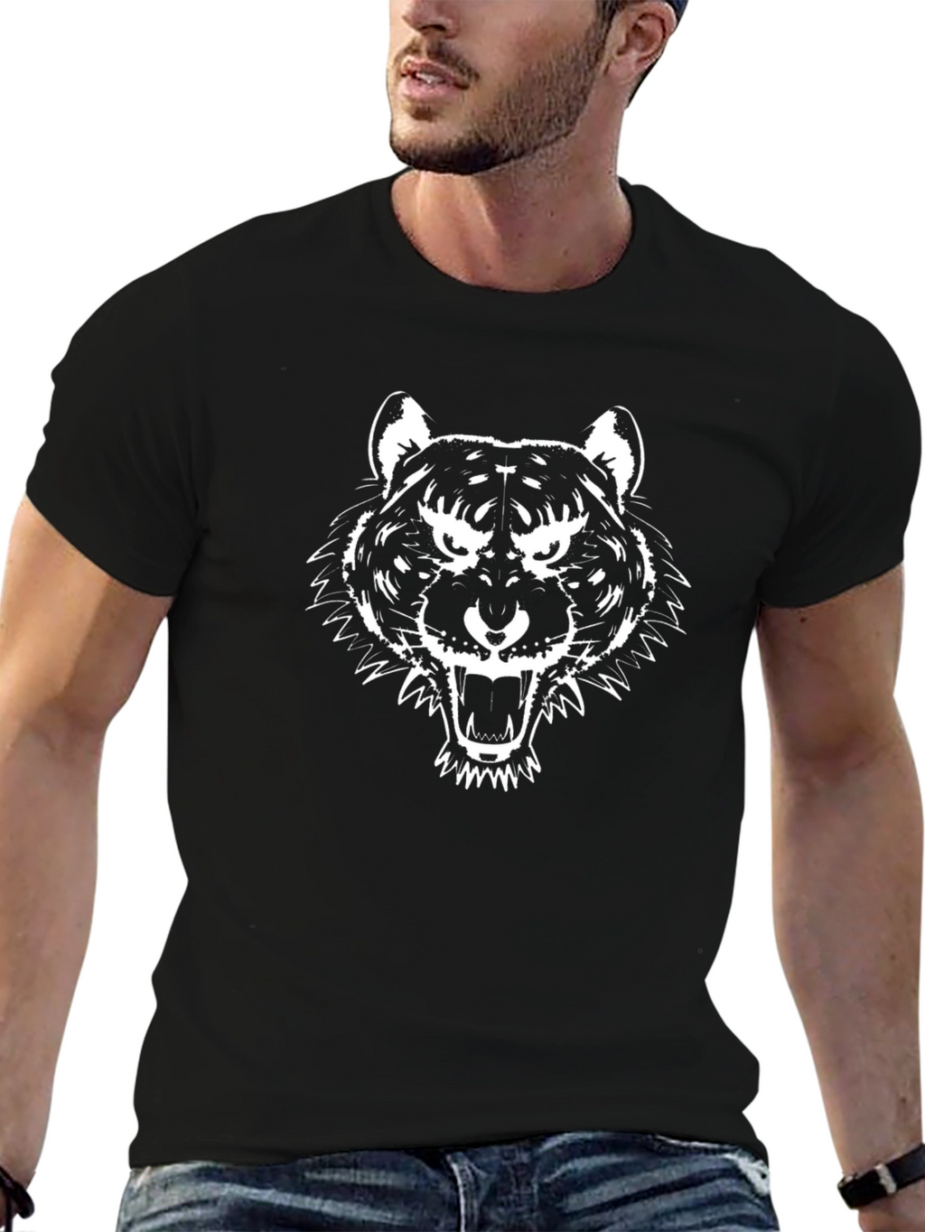 Bold Tiger Graphic Tee - Black Cotton Comfort