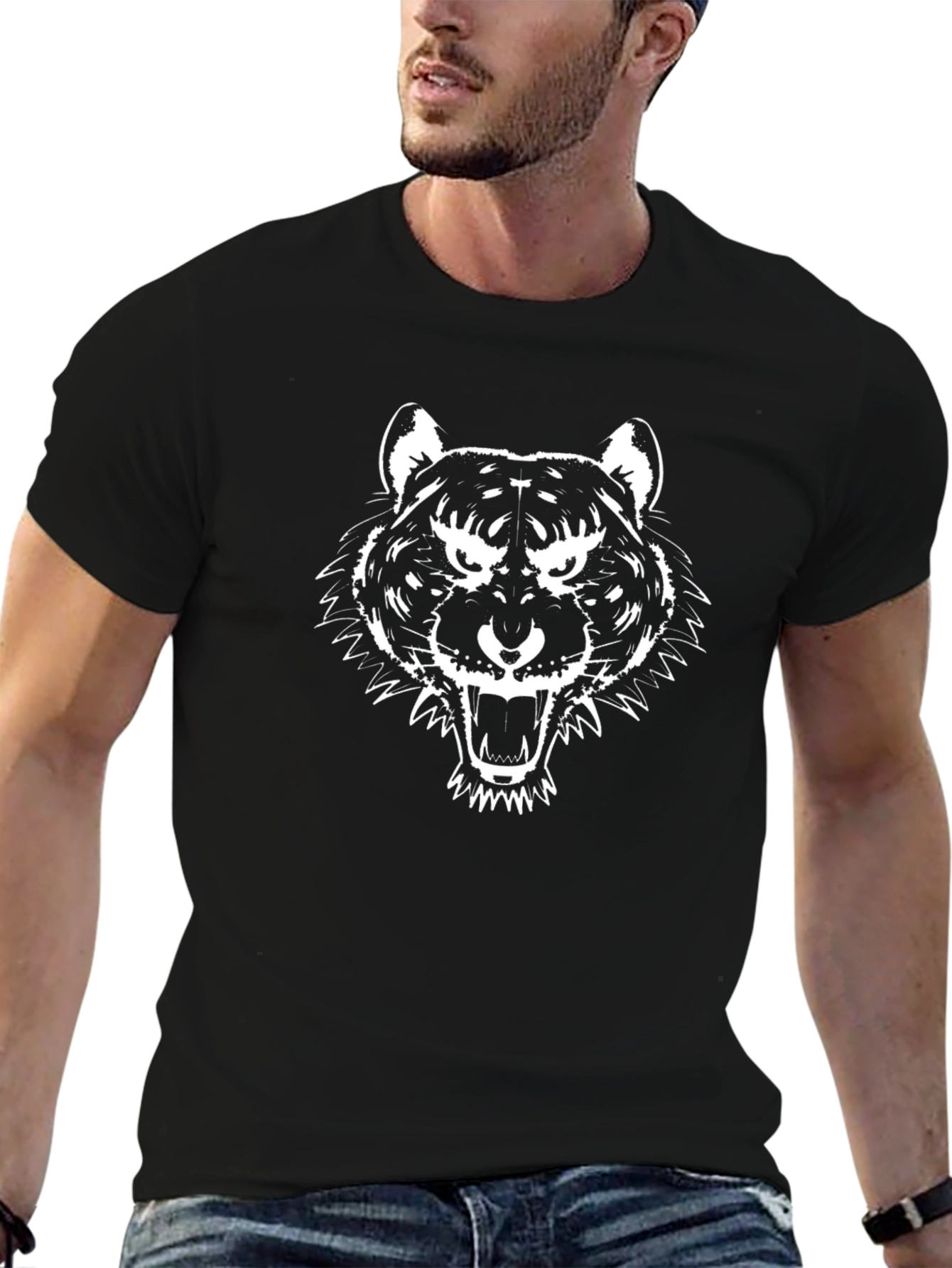 Bold Tiger Graphic Tee - Black Cotton Comfort