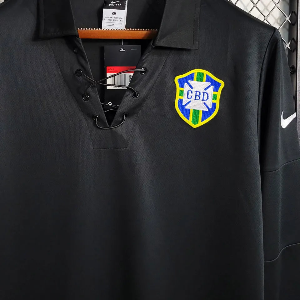 2004 Brazil Special Edition Black Retro Long Sleeve Jersey Detail 2