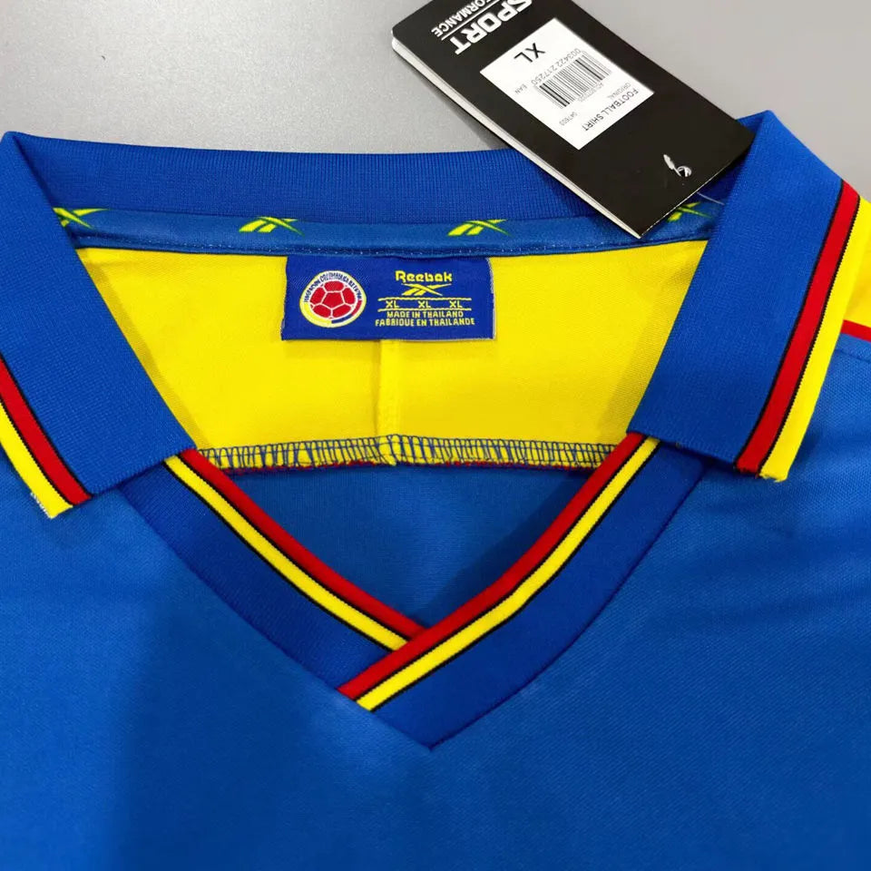 1998 Colombia Away Blue Retro Soccer Jersey Detail 1