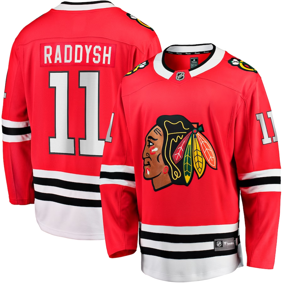 Men's Chicago Blackhawks Taylor Raddysh #11 Red Home Breakaway Jerseys