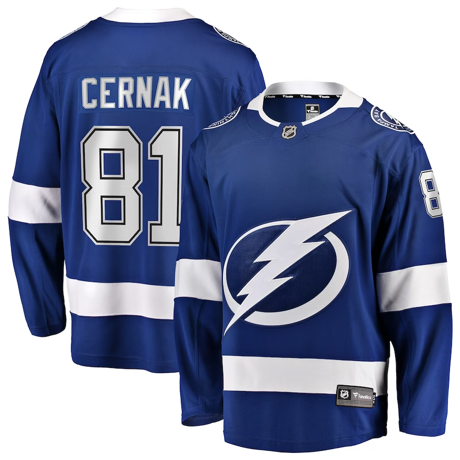 Men's Tampa Bay Lightning Erik Cernak #81 Blue Home Breakaway Player Jerseys