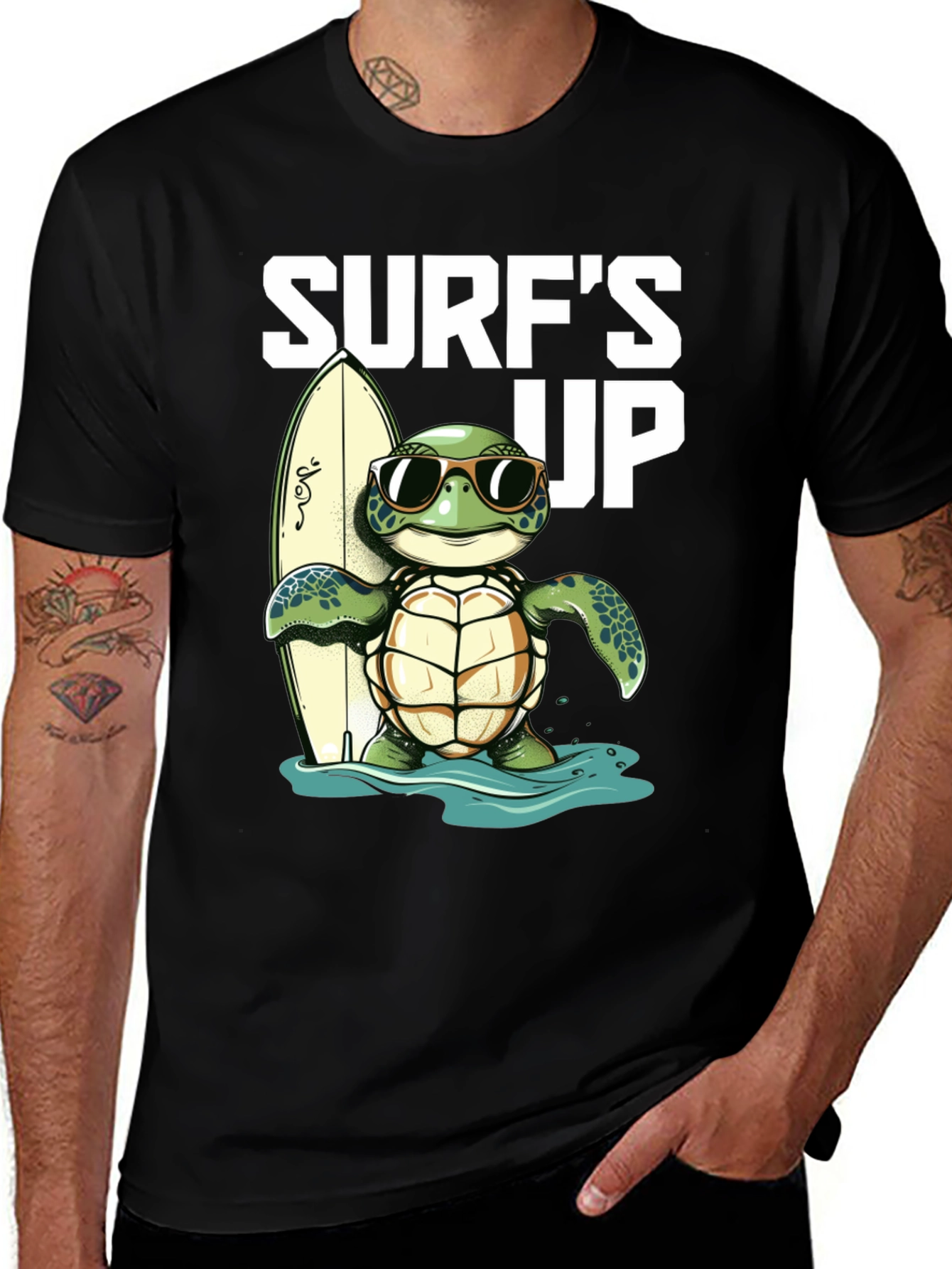 Surfs Up Turtle Graphic Tee - Black
