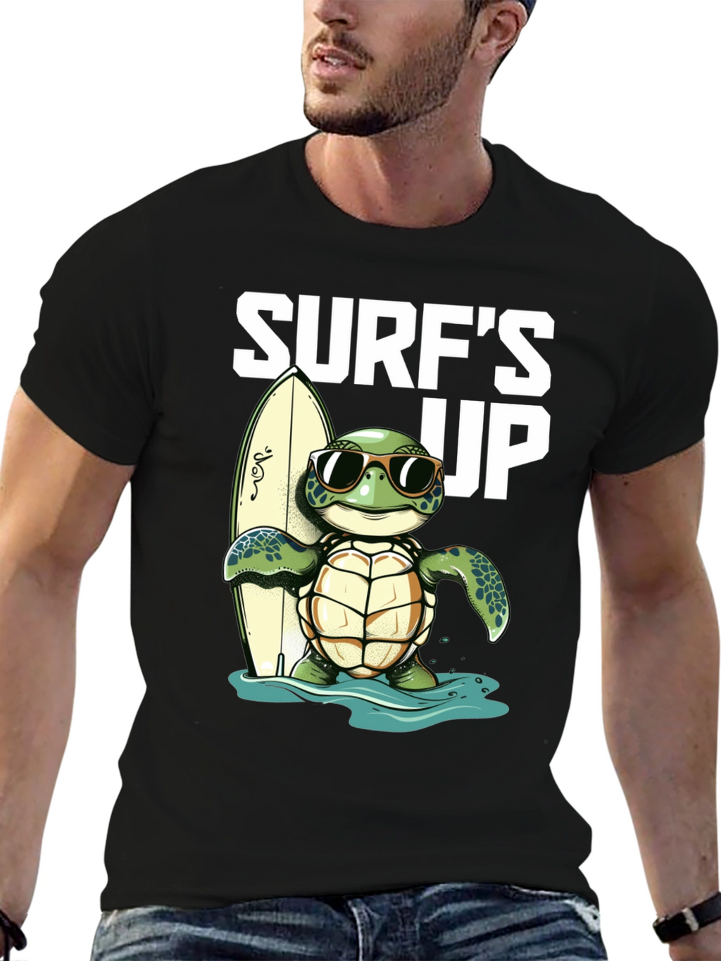 Surfs Up Turtle Graphic Tee - Black