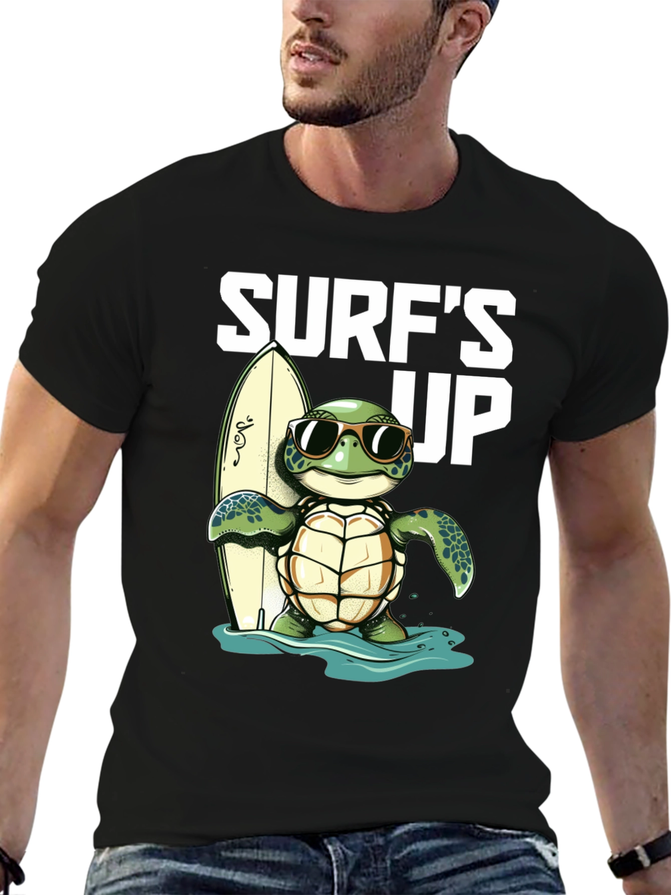 Surfs Up Turtle Graphic Tee - Black