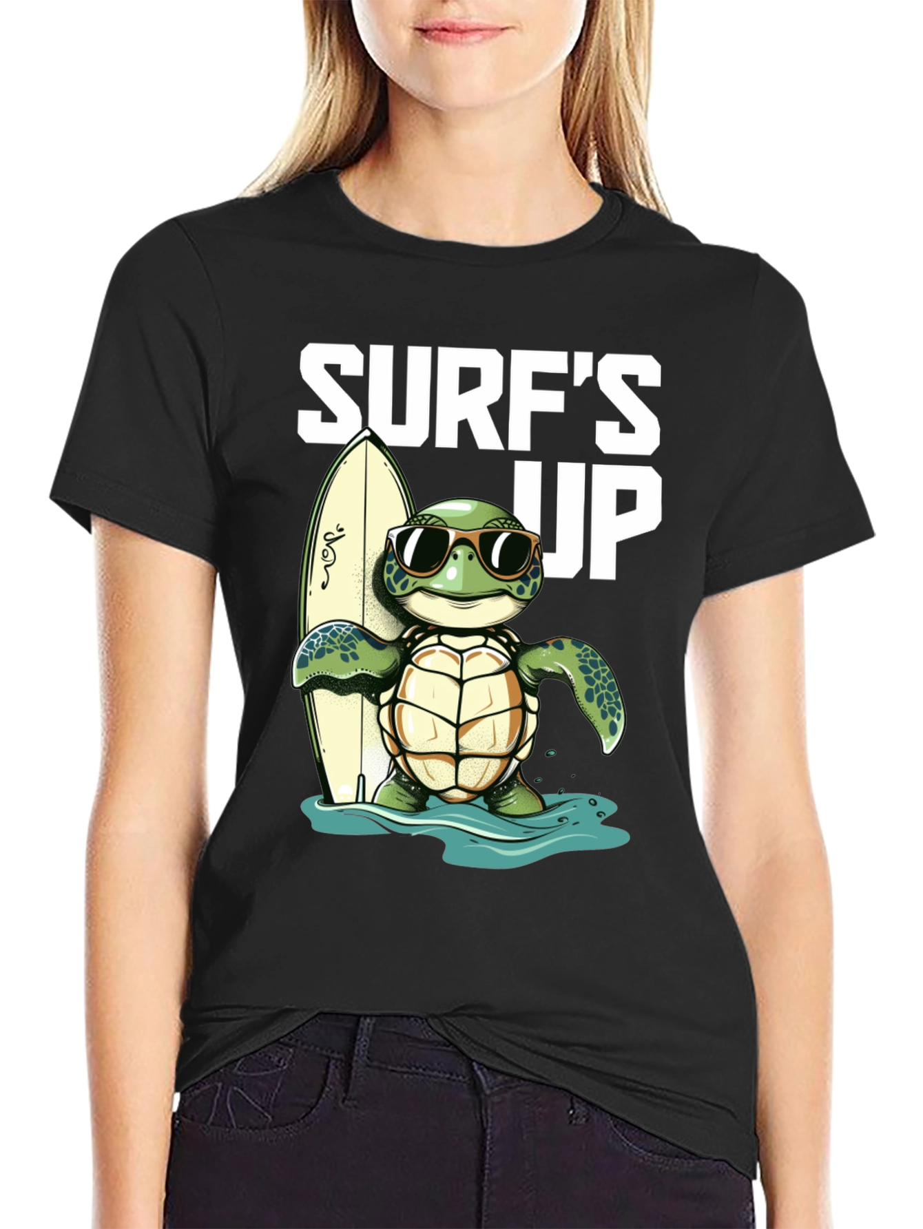 Surfs Up Turtle Graphic Tee - Black
