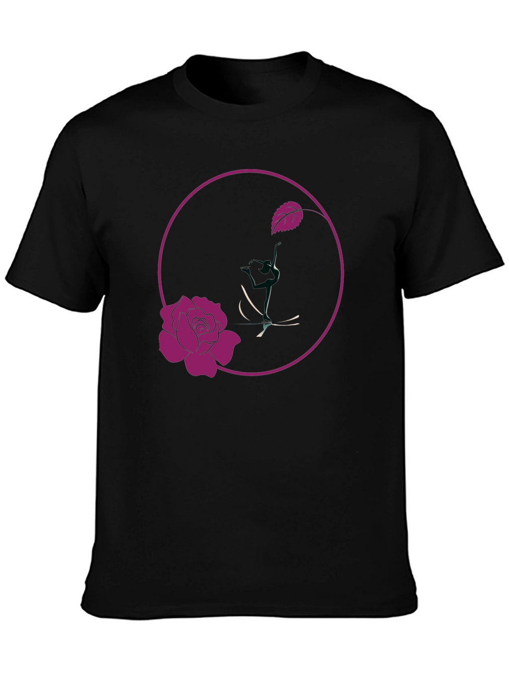 Rose Design Black T-Shirt