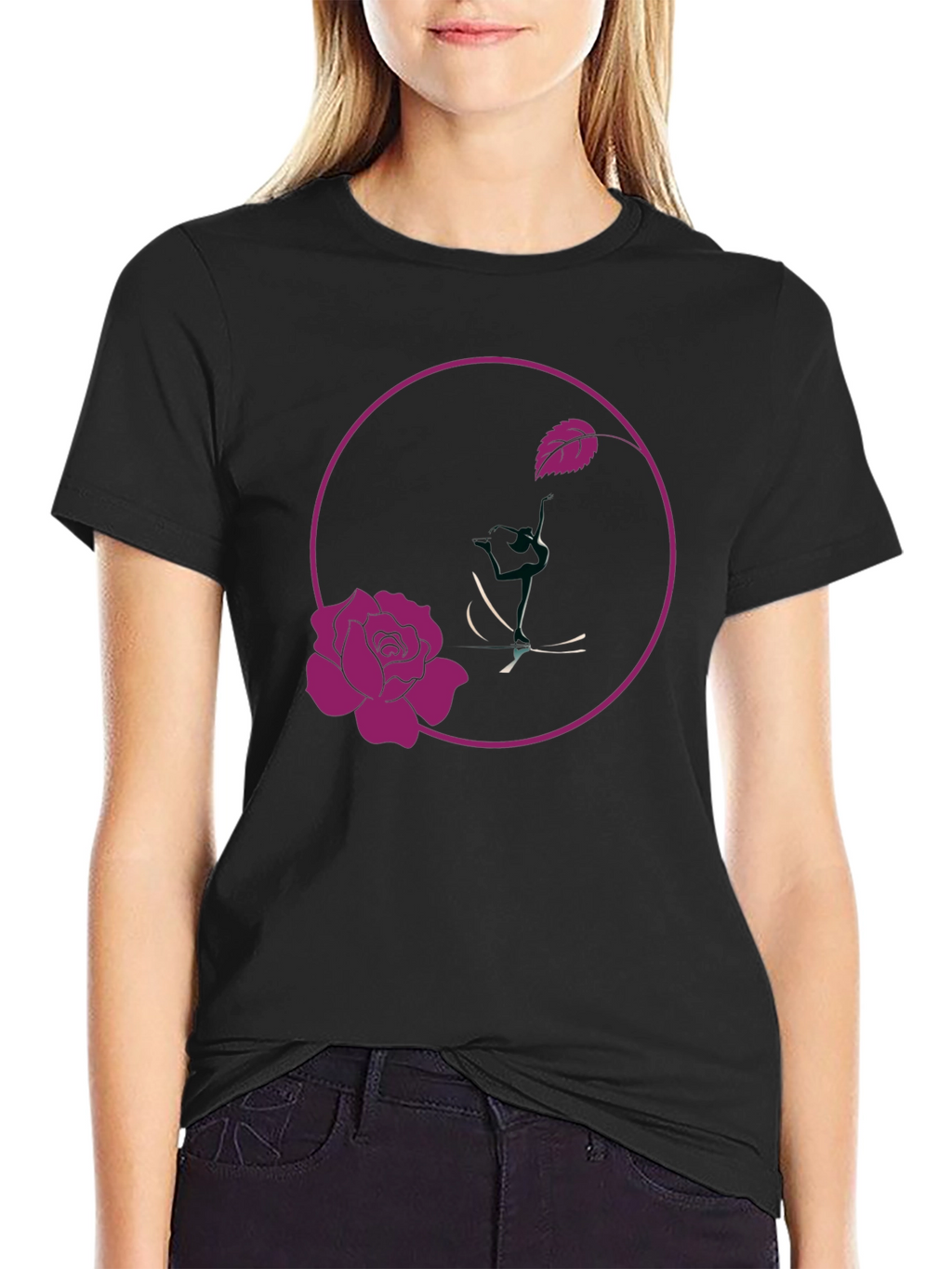 Rose Design Black T-Shirt