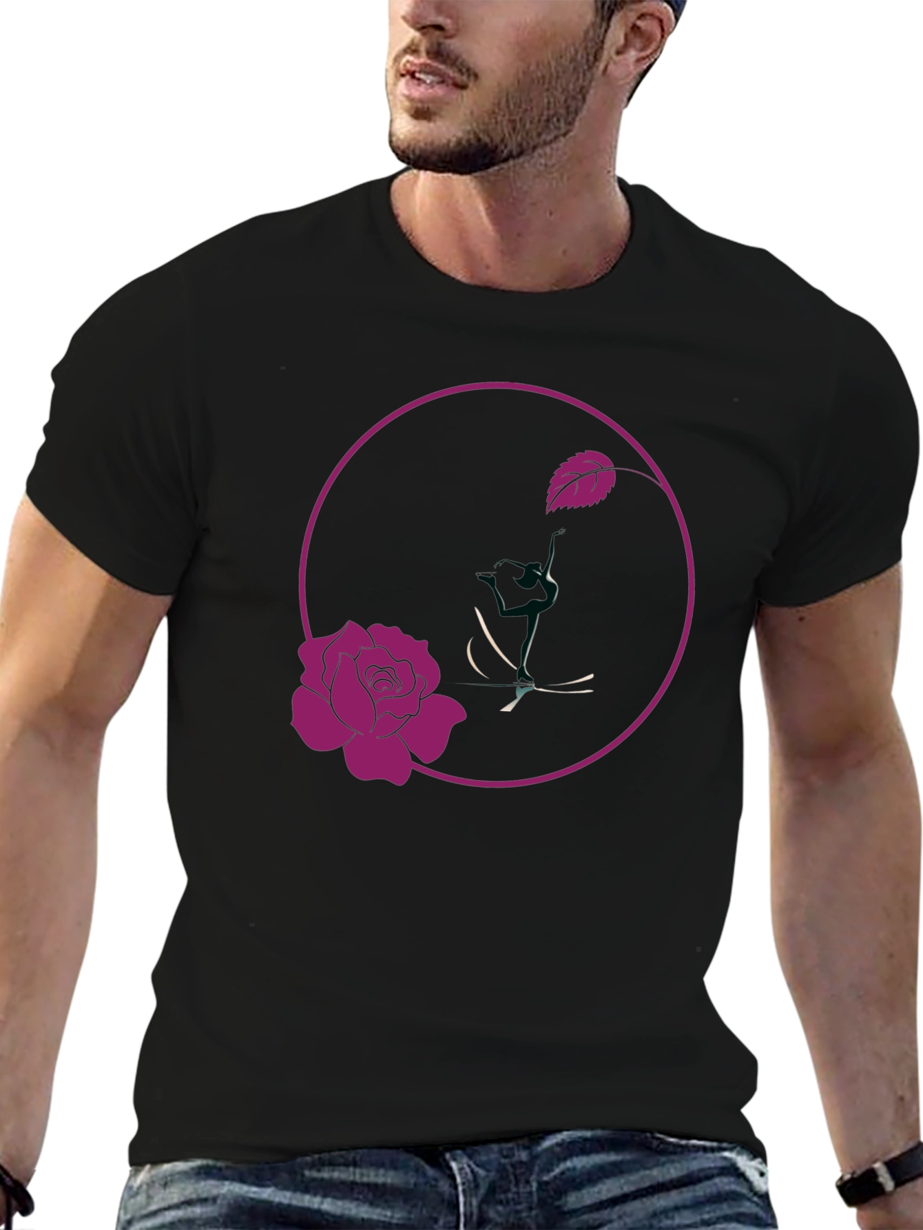 Rose Design Black T-Shirt