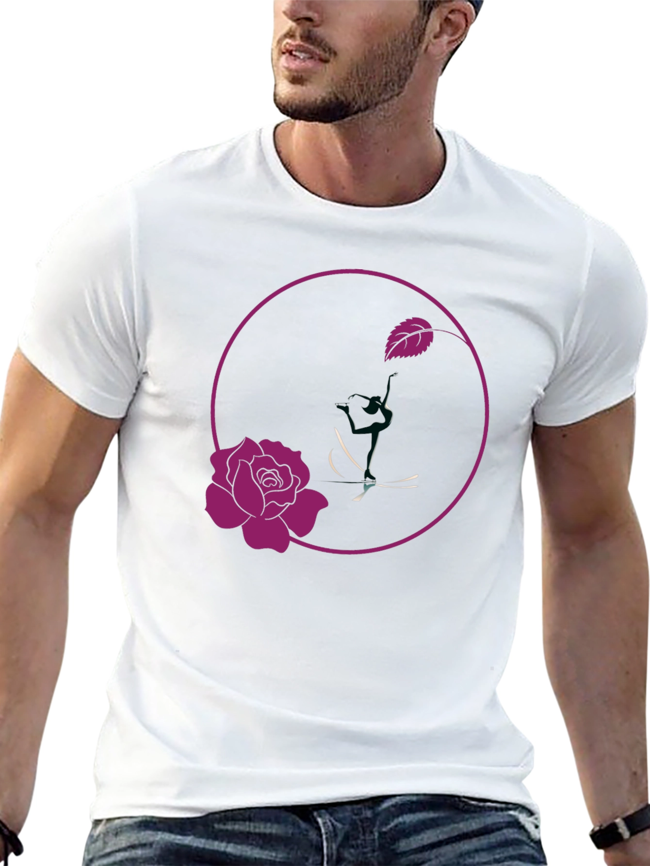 Rose Design Black T-Shirt