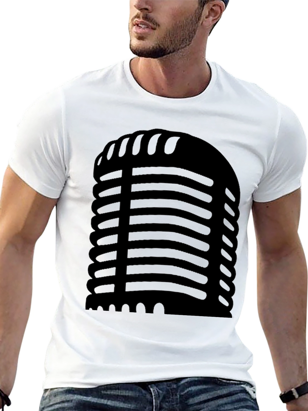 Retro Microphone Graphic Black T-Shirt