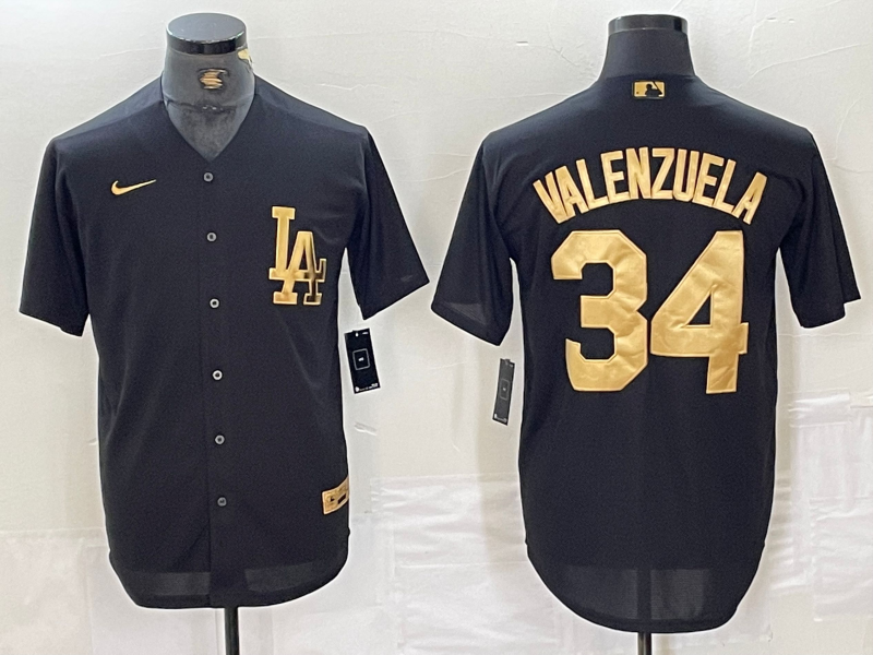 Men's Los Angeles Dodgers Fernando Valenzuela #34 Black Limited Player Jerseys