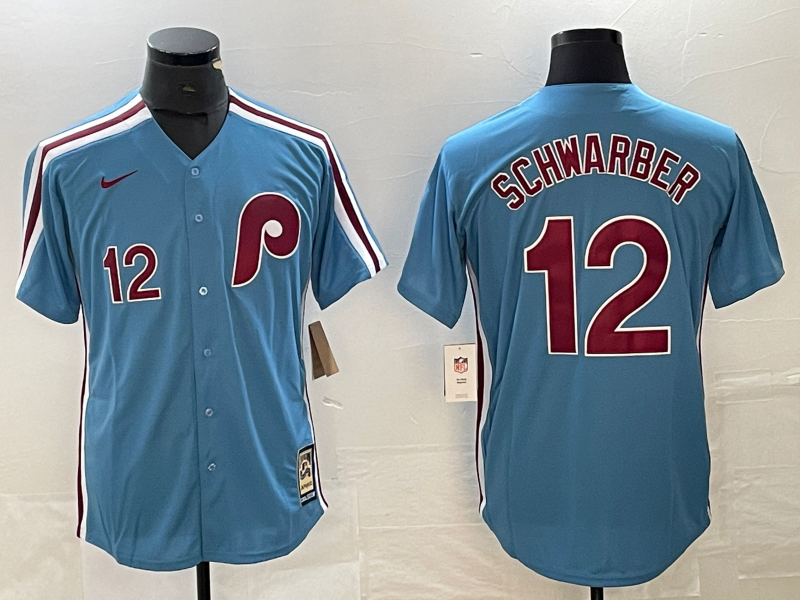 Men's Philadelphia Phillies Kyle Schwarber #12 Light Blue Cooperstown Collection Authentic Jerseys