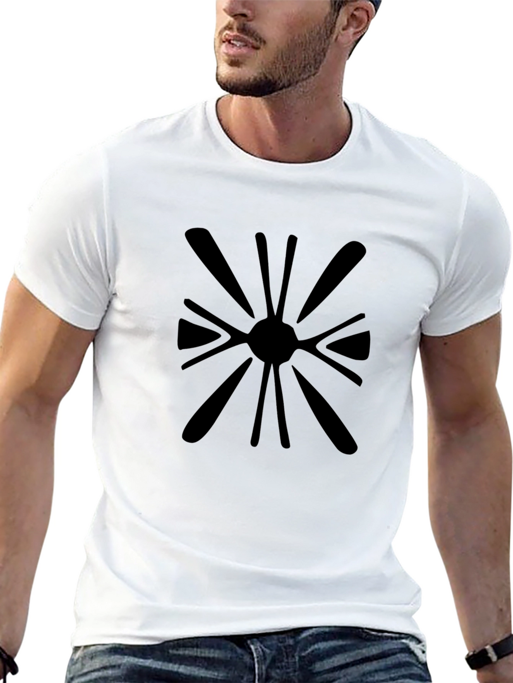Bold Graphic Tee - Black Sunburst Design