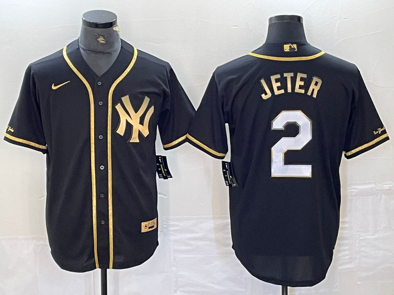 Men's New York Yankees Derek Jeter #2 Black Fashion Stitched Jerseys
