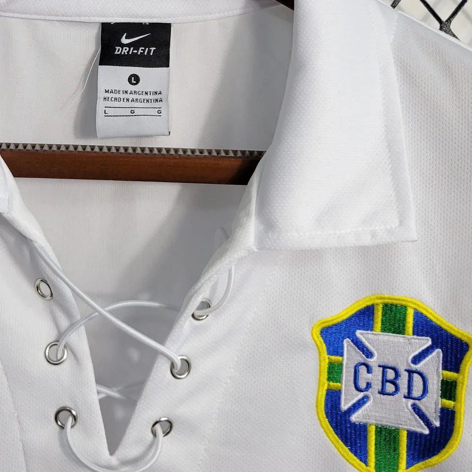 2004 Brazil Away White Retro Soccer Jersey Detail 3