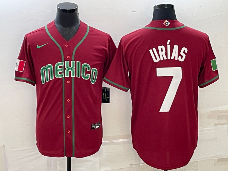 Men's 2023 World Baseball Classic #7 Julio Urias Mexico Red Jerseys