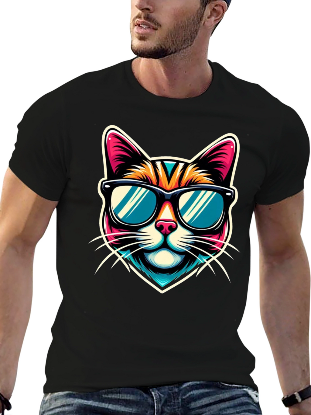 Cool Cat Graphic Tee - Mens Black T-Shirt