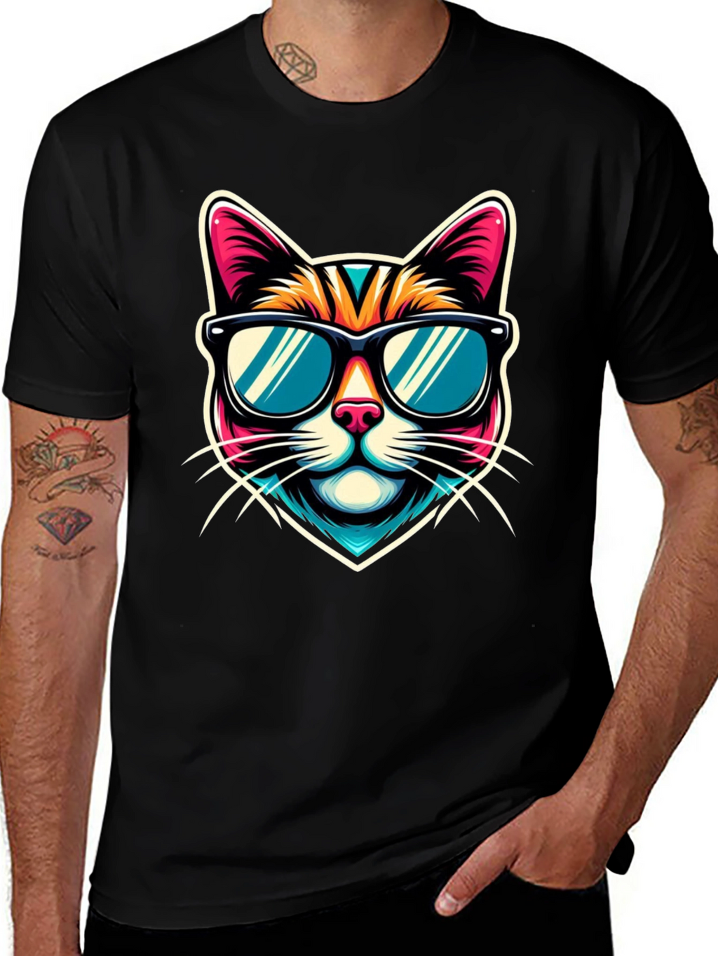 Cool Cat Graphic Tee - Mens Black T-Shirt