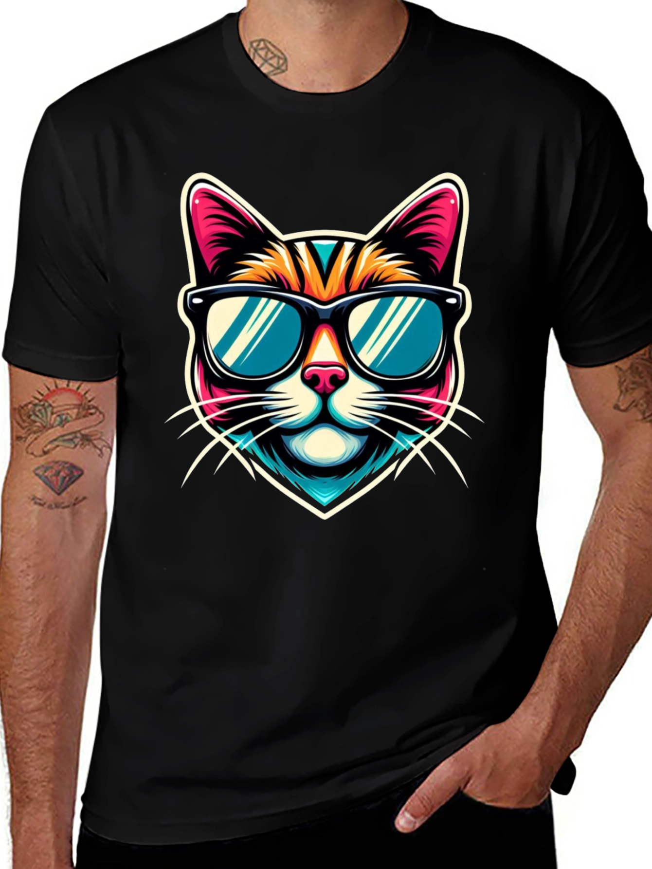 Cool Cat Graphic Tee - Mens Black T-Shirt