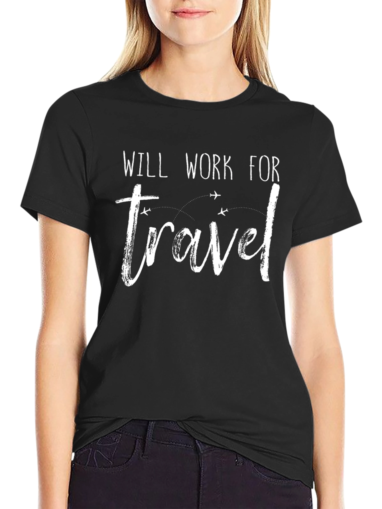 Will Work For Travel Black T-Shirt