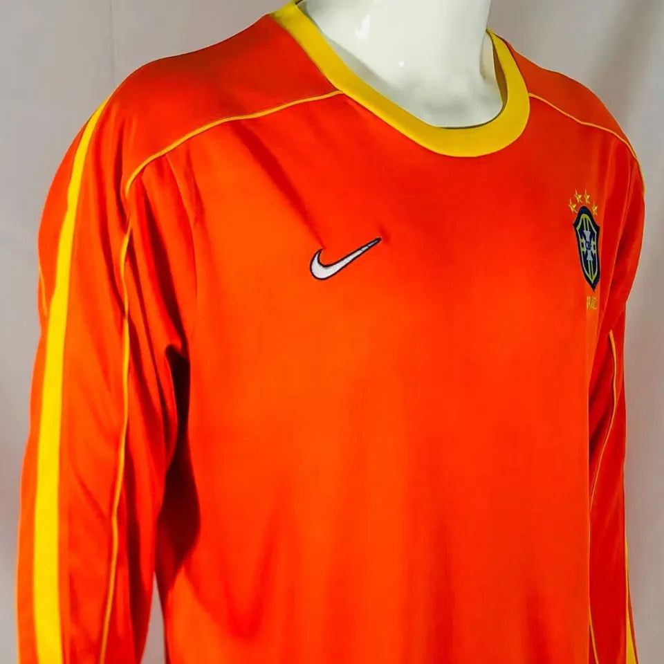 1998 Brazil GK Orange Retro Long Sleeve Jersey Detail 1