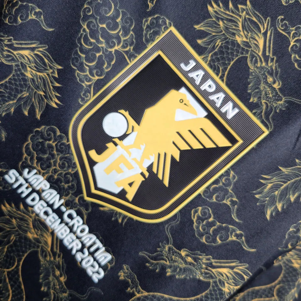 2023 Japan Black With Gold Dragon Fans Soccer Jersey Detail 2