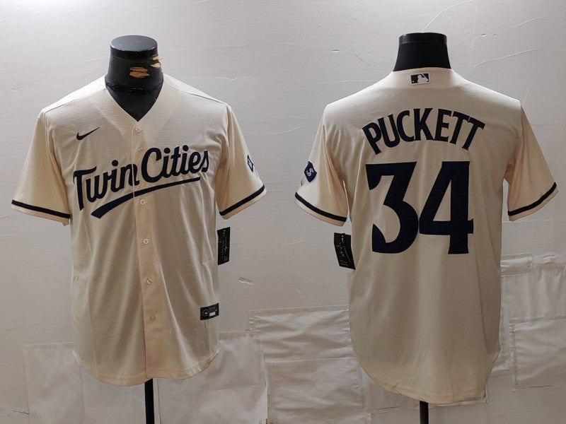Men's Minnesota Twins Kirby Puckett #34 Cream Limited Player Jerseys