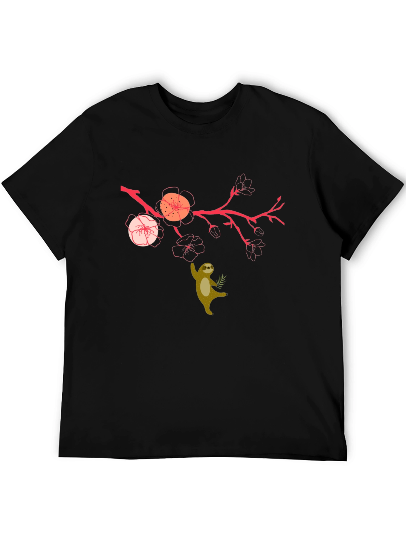 Sloth & Cherry Blossom Graphic Tee - Relaxed Fit