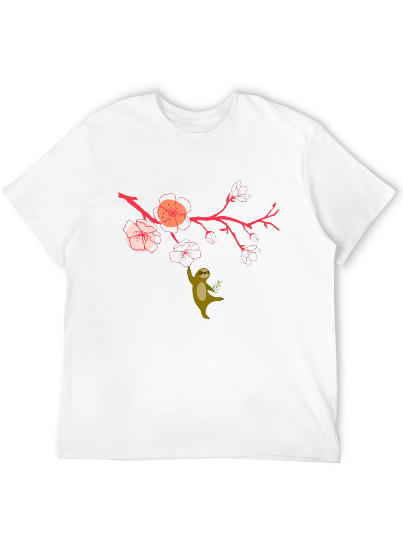 Sloth & Cherry Blossom Graphic Tee - Relaxed Fit