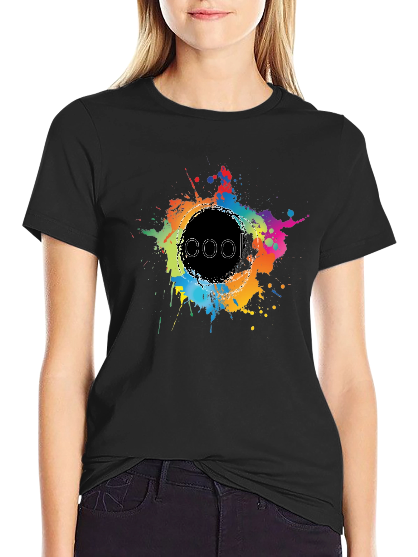 Cool Splatter Graphic Tee - Black Cotton T-Shirt