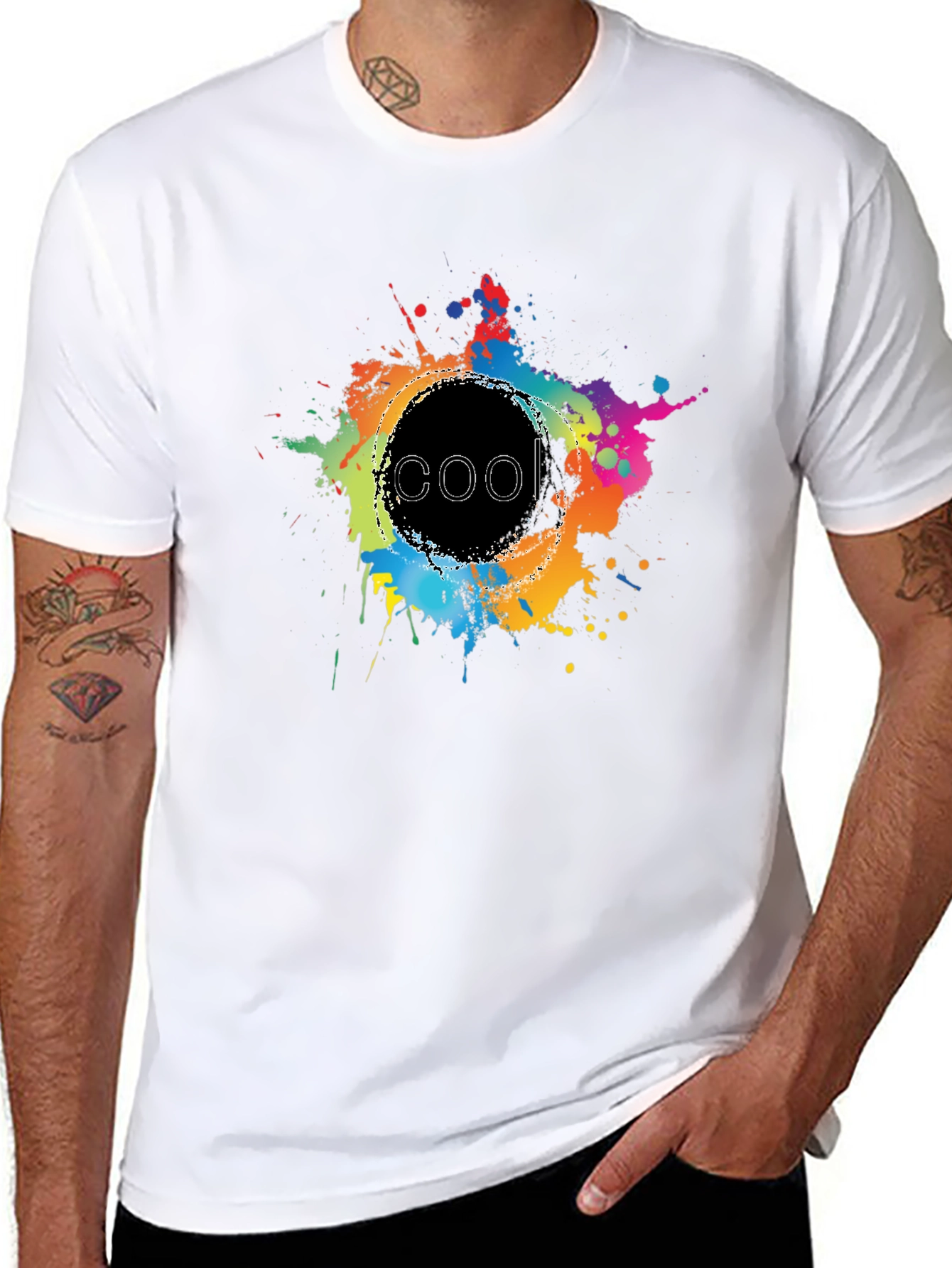 Cool Splatter Graphic Tee - Black Cotton T-Shirt