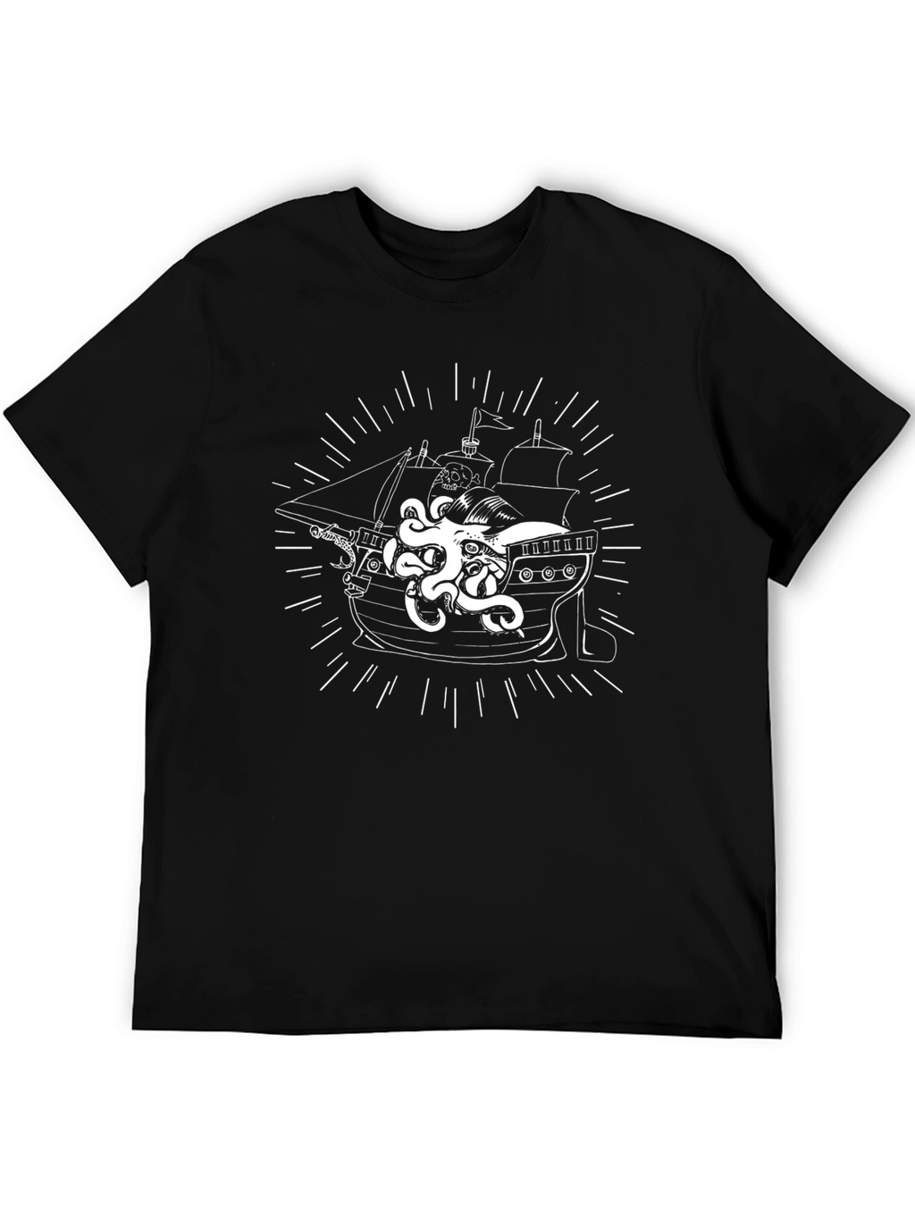 Kraken Ship Graphic T-Shirt - Black