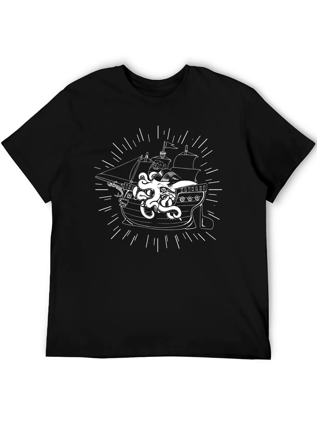 Kraken Ship Graphic T-Shirt - Black