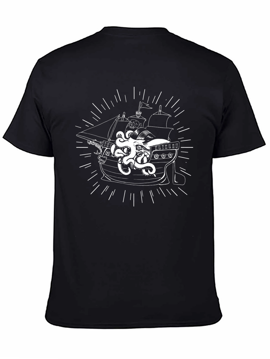 Kraken Ship Graphic T-Shirt - Black
