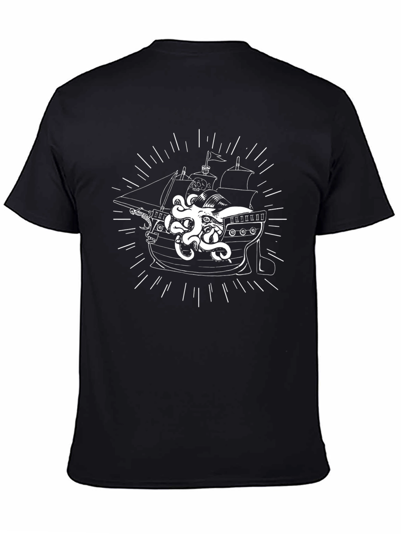 Kraken Ship Graphic T-Shirt - Black