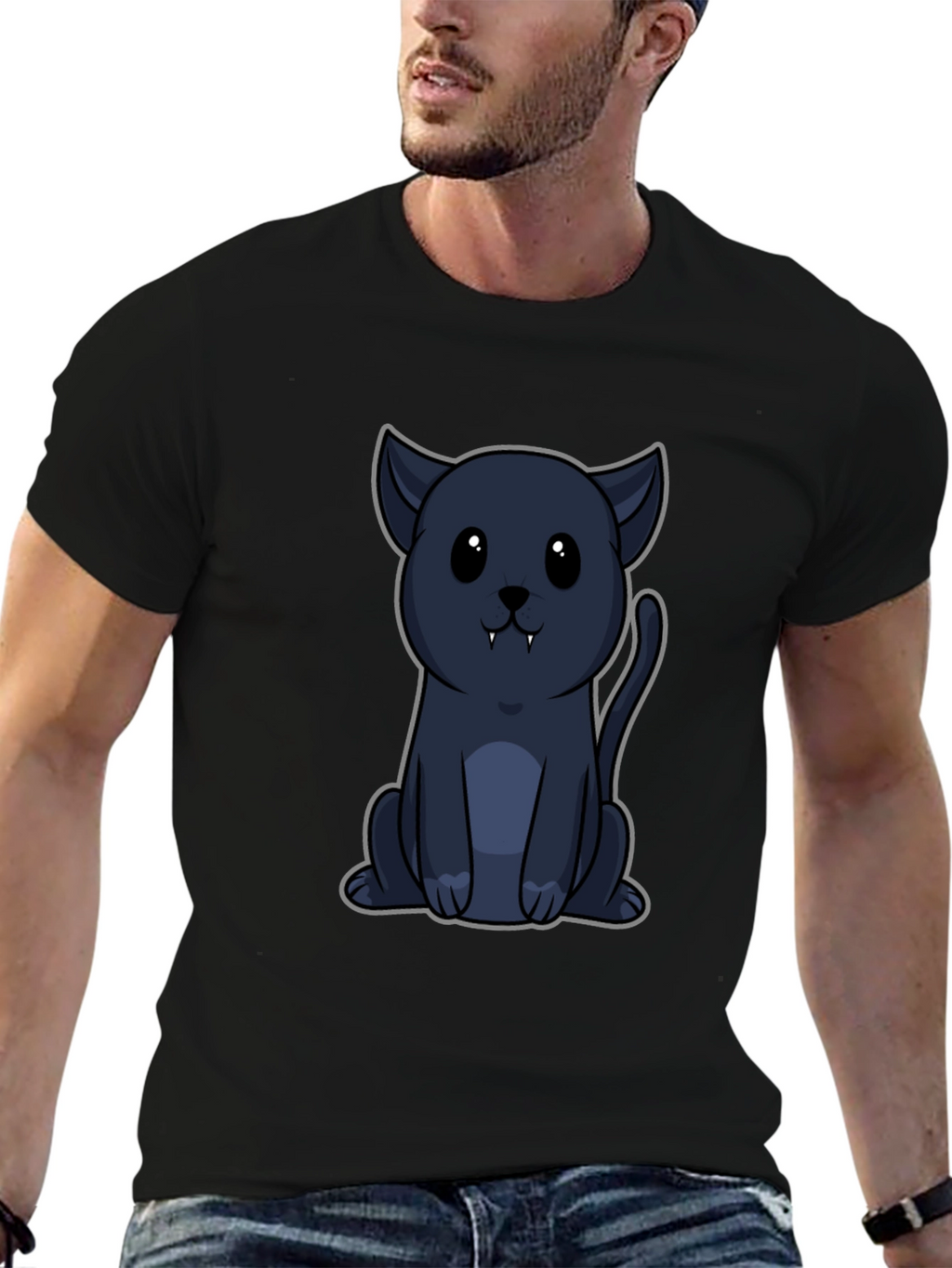 Cute Vampire Cat Graphic Tee - Black T-Shirt