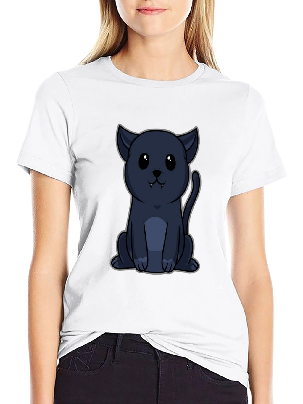 Cute Vampire Cat Graphic Tee - Black T-Shirt