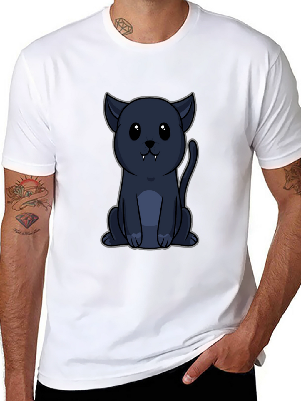 Cute Vampire Cat Graphic Tee - Black T-Shirt